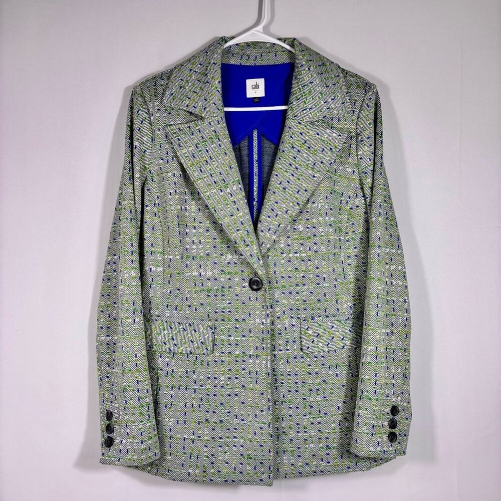 CAbi Presentation Blue & Green Tweed Blazer Size Large T5